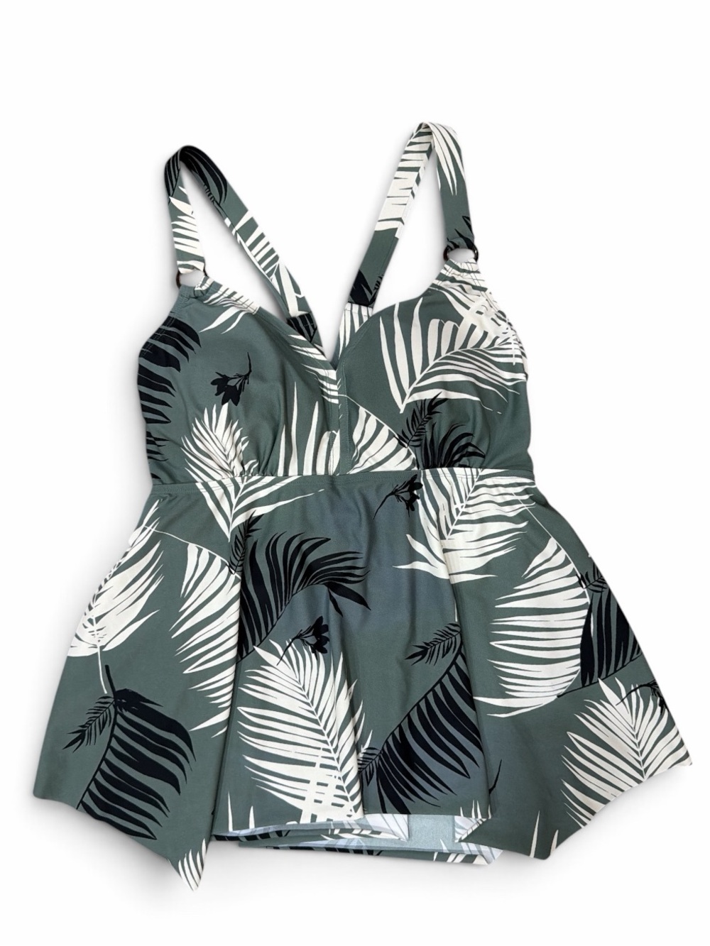 KONA SOL Green Black Ivory Tropical Palm Leaf V-Neck Camisole Tankini Size 22W
